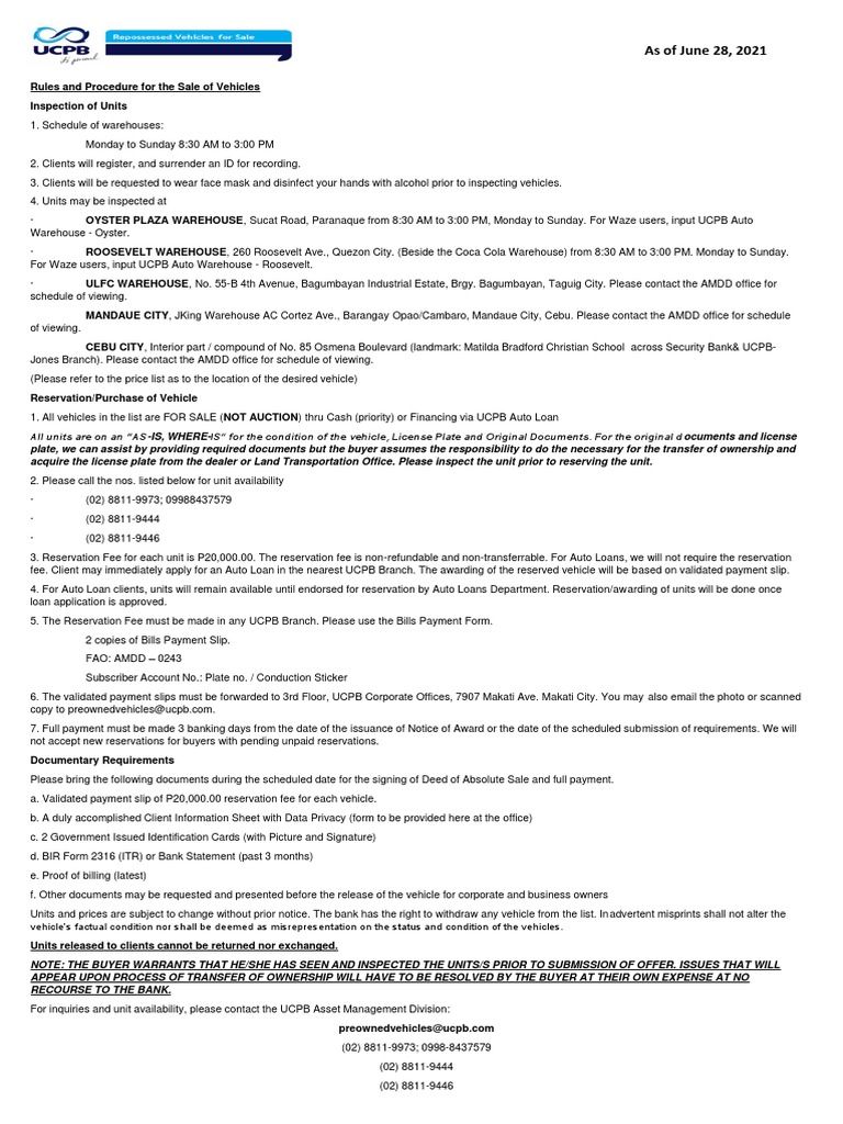 UCPB Repossessed Vehicles 20210628 PDF Car Cars Of Japan
