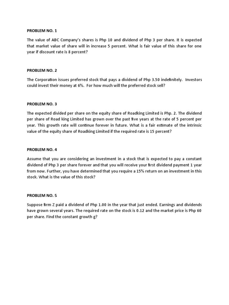Stock Valuation Problems and Solutions | PDF