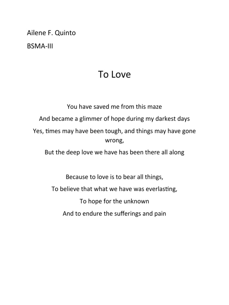 Rhyming Poem on Love and Hope | PDF