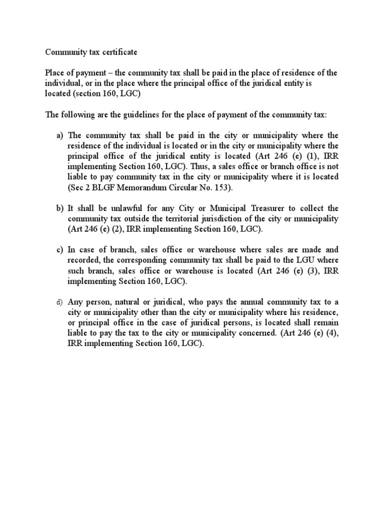 Community Tax Certificate Guidelines | PDF | Law
