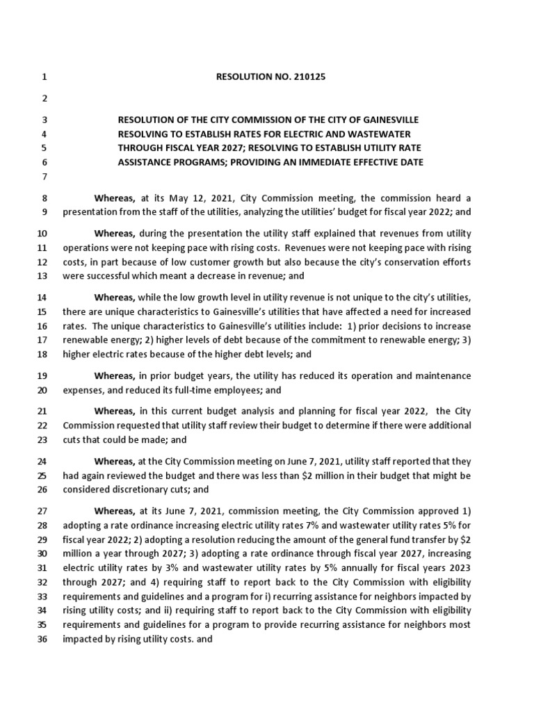 GRU Rate Resolution Draft | PDF | Public Utility | Utility