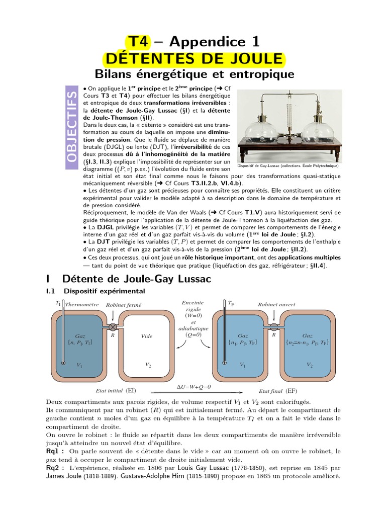 Détentes de Joule : Bilans énergétiques | PDF | Entropie | Enthalpie