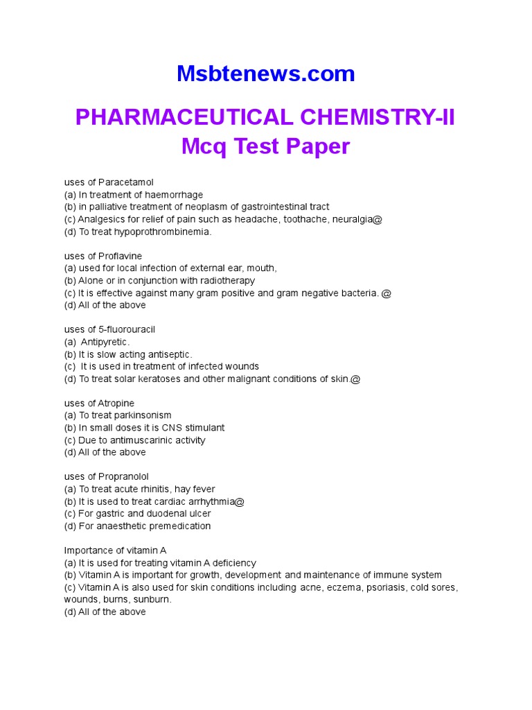 Pharmaceutical Chemistry 2 Mcqs With Answers PDF PDF Drugs Rtt