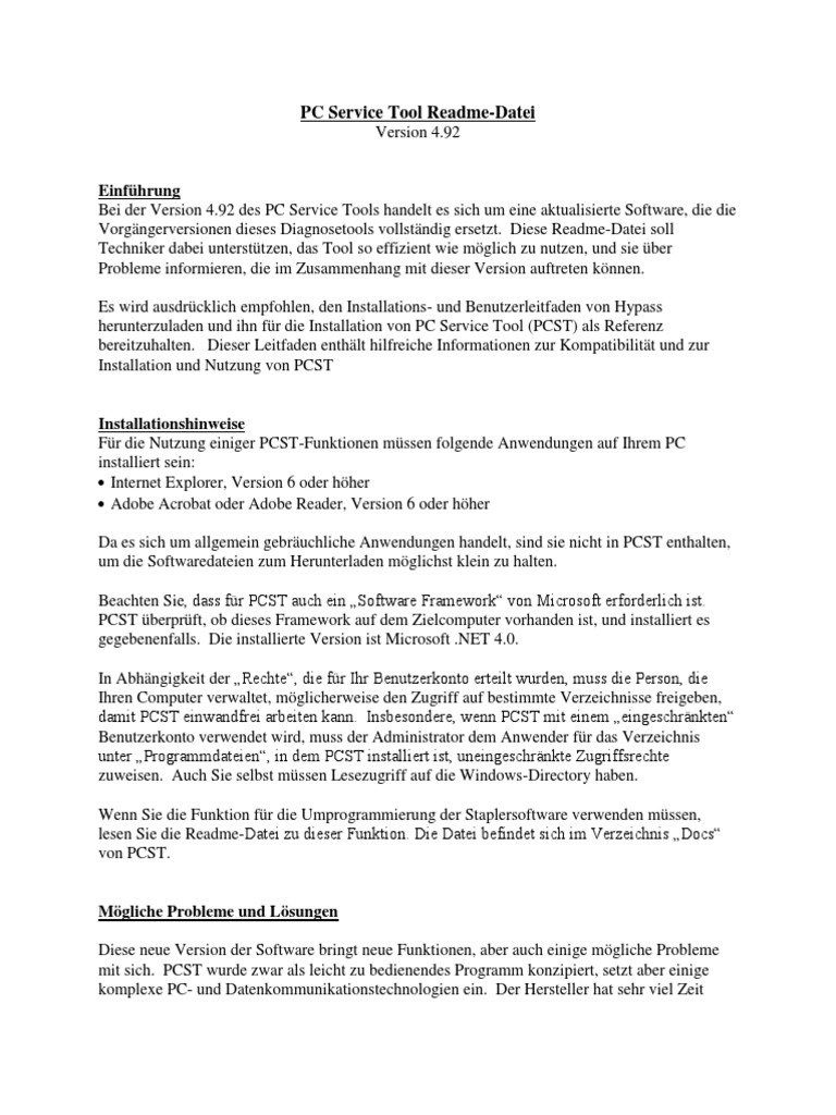 Hyster PCST Readme-De | PDF