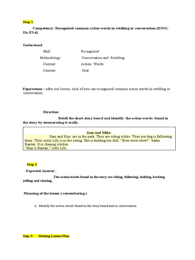 Grade 1 Action Words Lesson Plan | PDF | Cognition | Behavior Modification