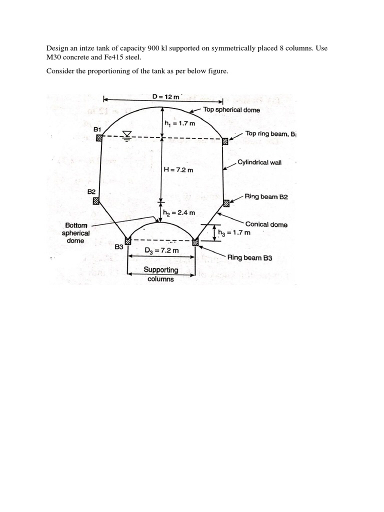 Intze Tank Design: 900 KL Capacity | PDF