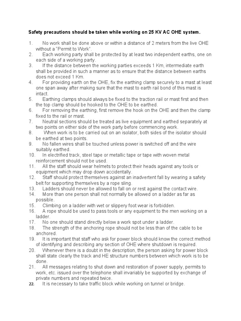OHE Safety Rules for 25 KV AC Work | PDF | Alternating Current ...