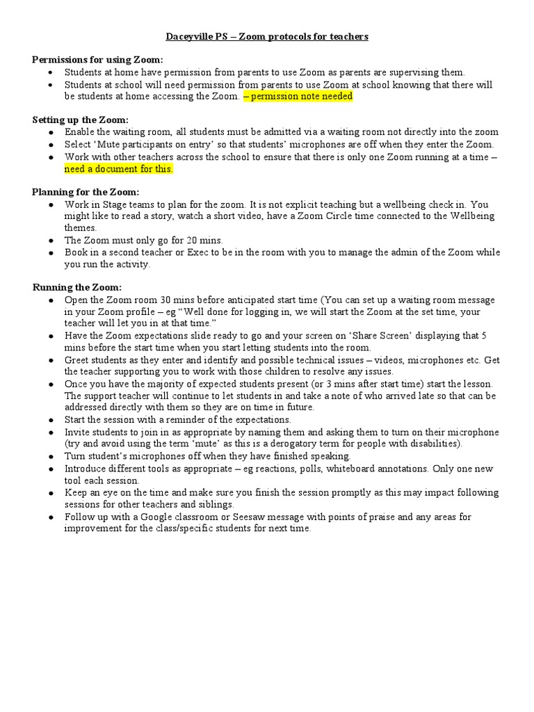 Zoom Protocols For Teachers PDF Communication Computing And