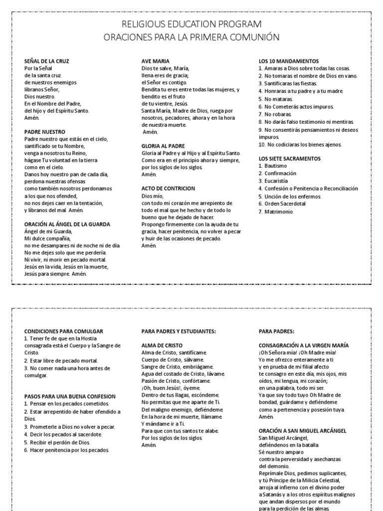 Oraciones para la Primera Comunión | PDF | eucaristía | Oración