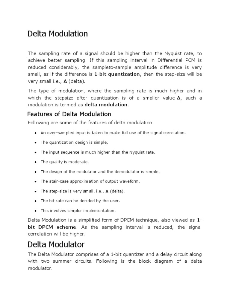 Delta Modulation Overview and Circuit Design | PDF | Modulation ...