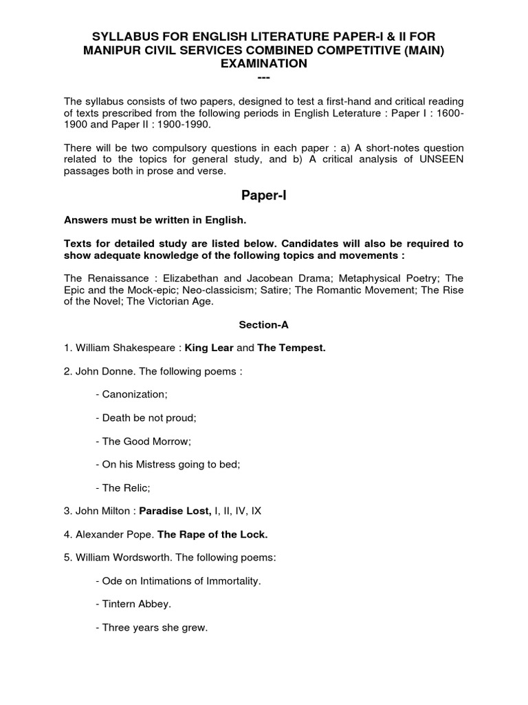 MPSC English Literature Syllabus | PDF | English Literature | Poetry