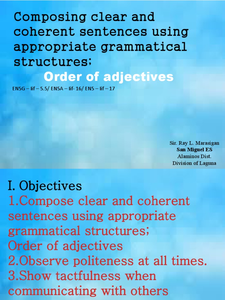 Composing Clear Sentences with Adjectives | PDF | Adjective ...