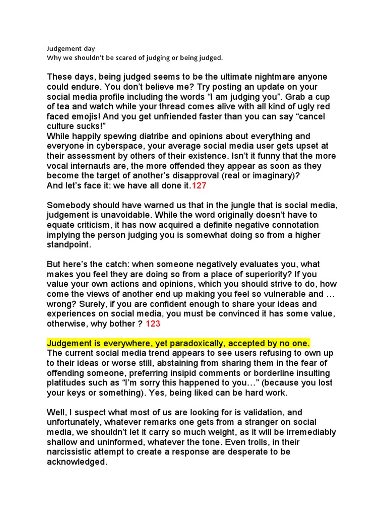 Judgement Day Why We Shouldn't Be Scared of Judging or Being Judged