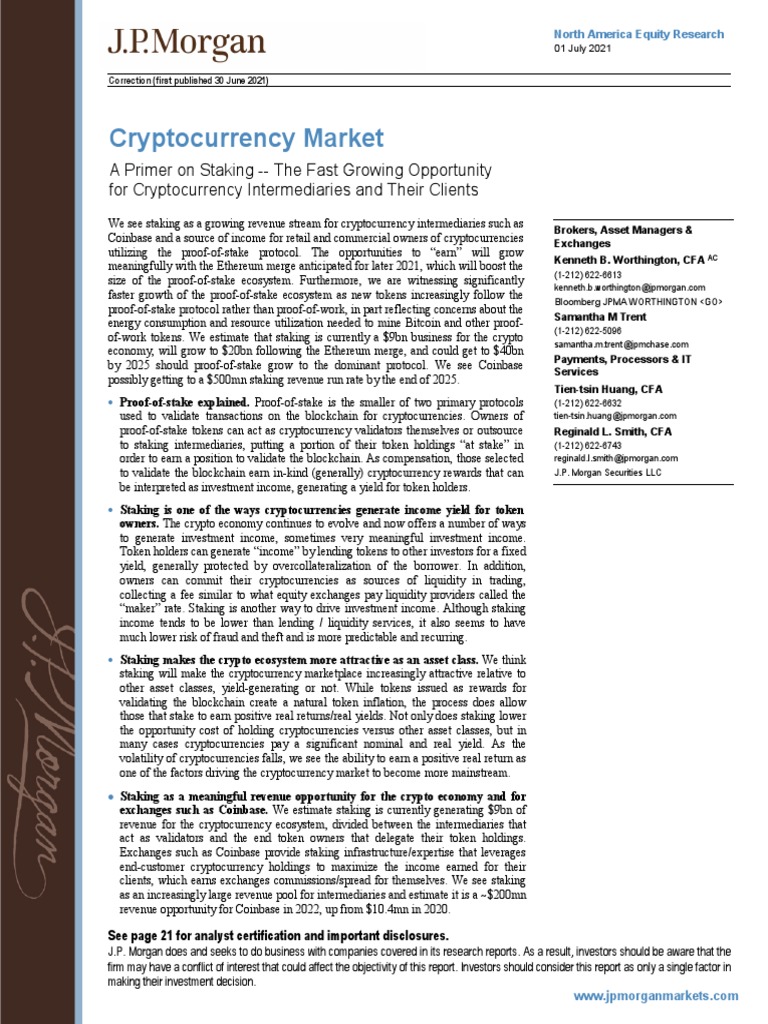 JPM Crypto Market 210701 | PDF | Cryptocurrency | Equity (Finance)
