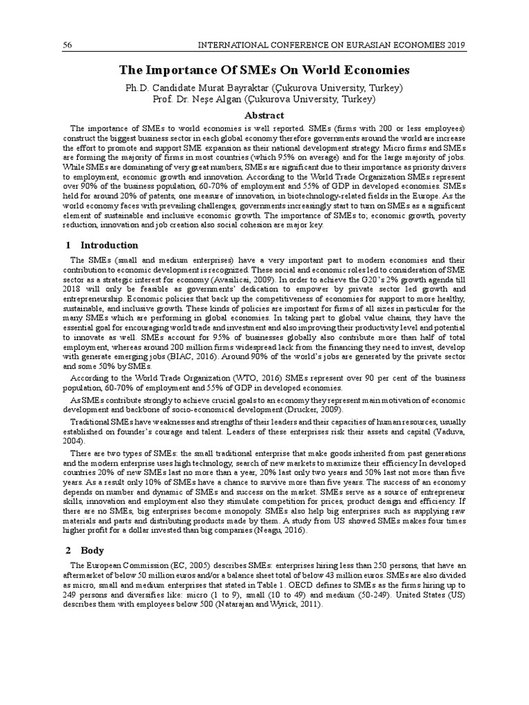 Role of SMEs in Global Economies | PDF | Small And Medium Sized ...