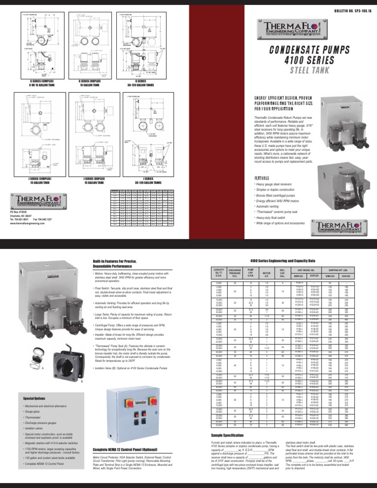 Condensate Pumps 4100 SERIES: Steel Tank | PDF | Pump | Equipment