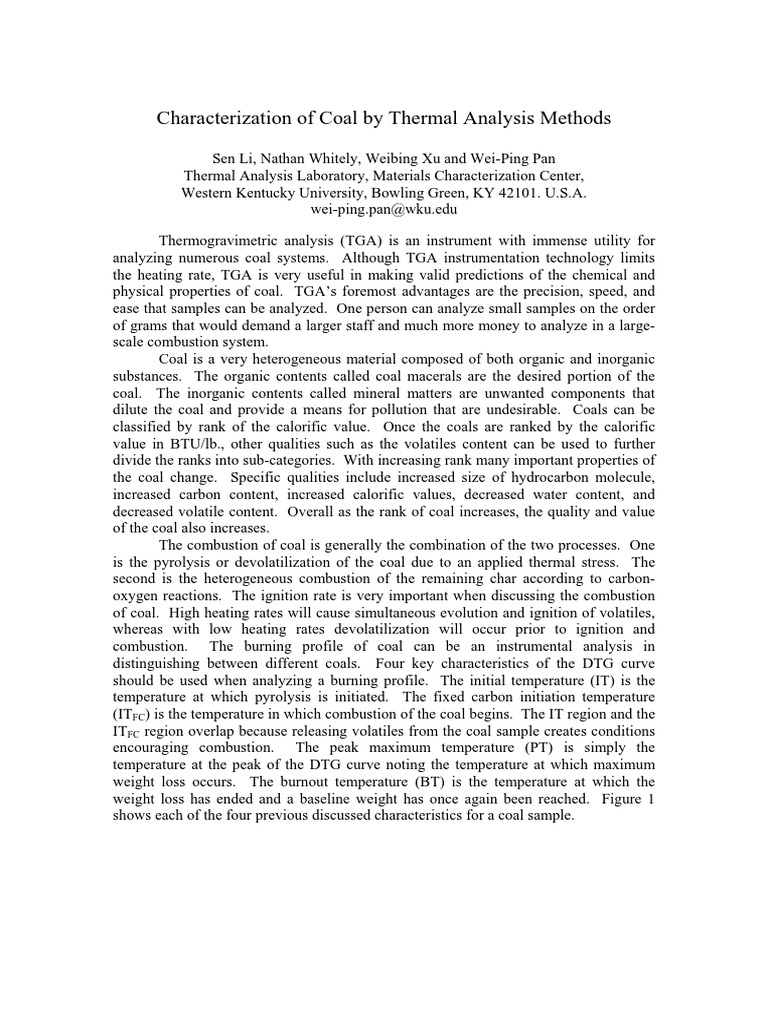 Characterization of Coal by Thermal Analysis Methods | PDF | Combustion ...