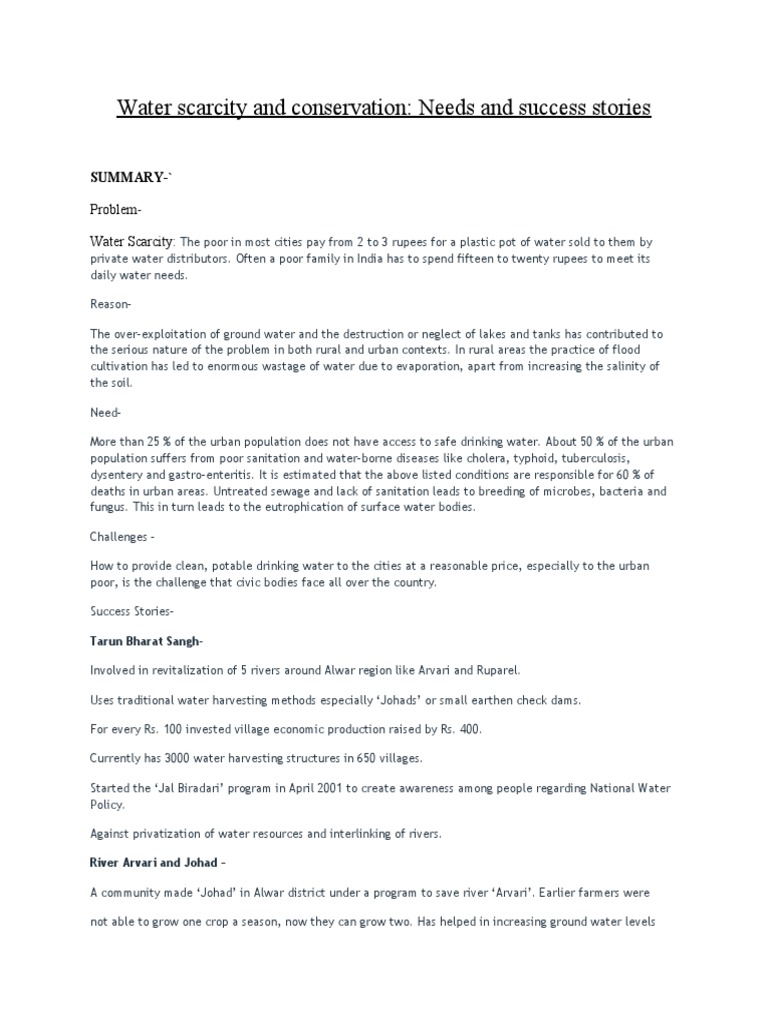 Water Scarcity Solutions and Successes | PDF | Water | Drinking Water
