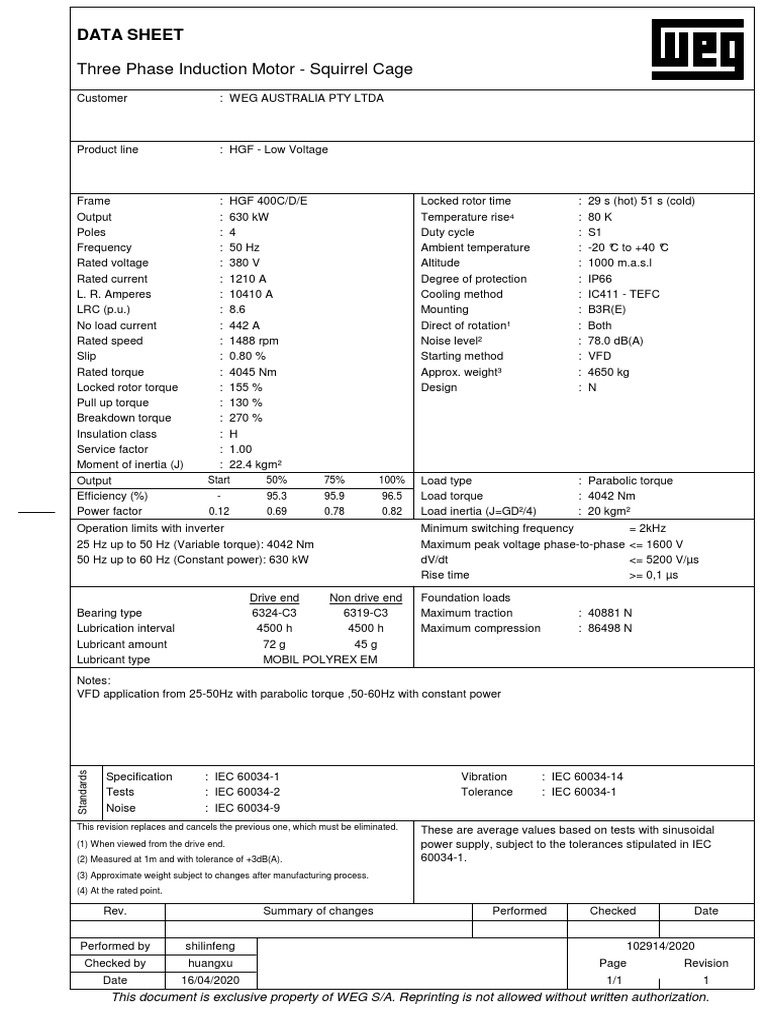 Attachment 4 630kW 380V 4pole 50Hz Electric Motor Data Sheet PDF