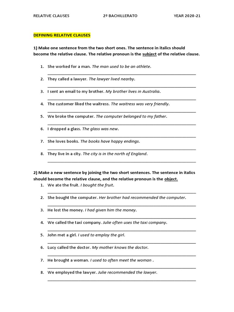 Exercises on Relative Clauses B2 | PDF | Sentence (Linguistics) | Syntax