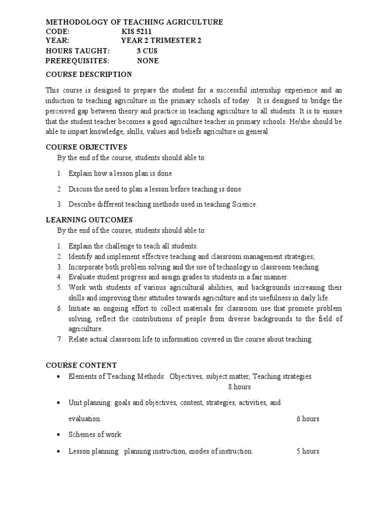 Methodology of Teaching Agriculture PDF Teaching Method Lesson Plan