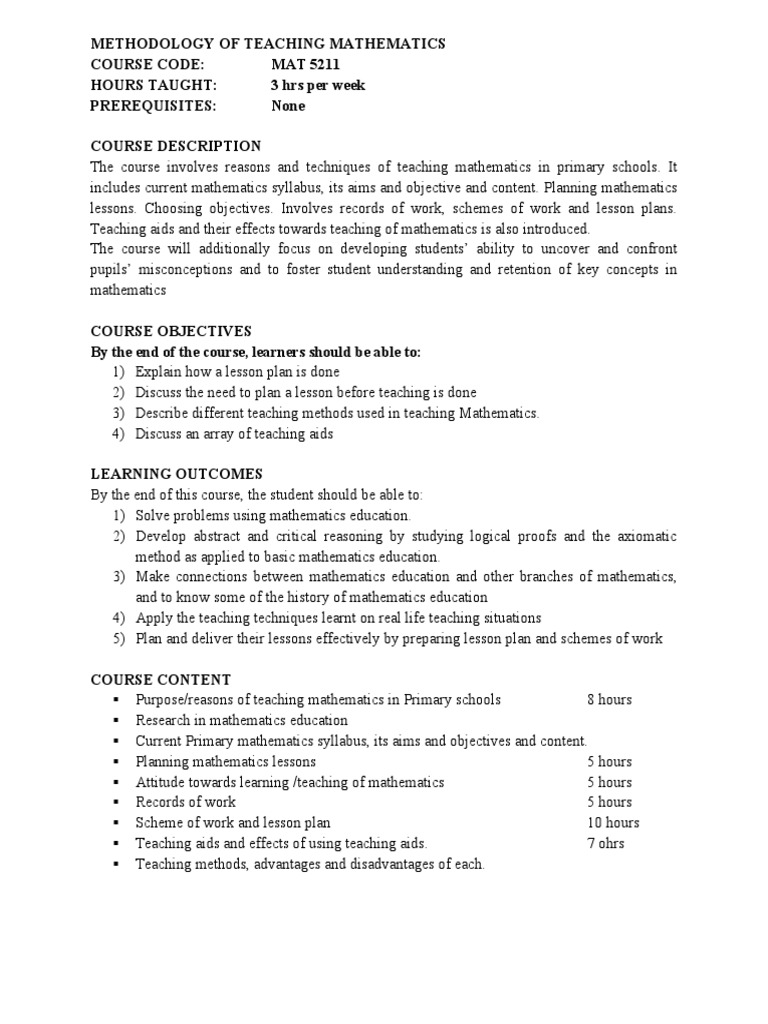 Teaching Methodology for Mathematics | PDF | Teaching Mathematics ...