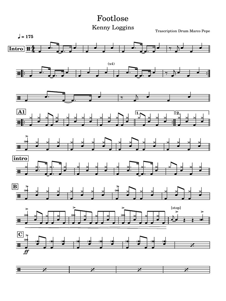 Footloose Drum Transcription PDF | PDF