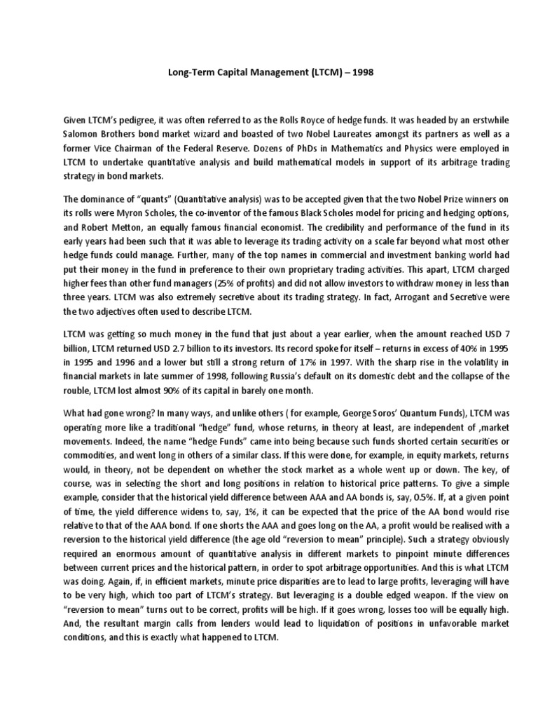 LTCM: Lessons from a Hedge Fund Collapse | PDF | Long Term Capital ...