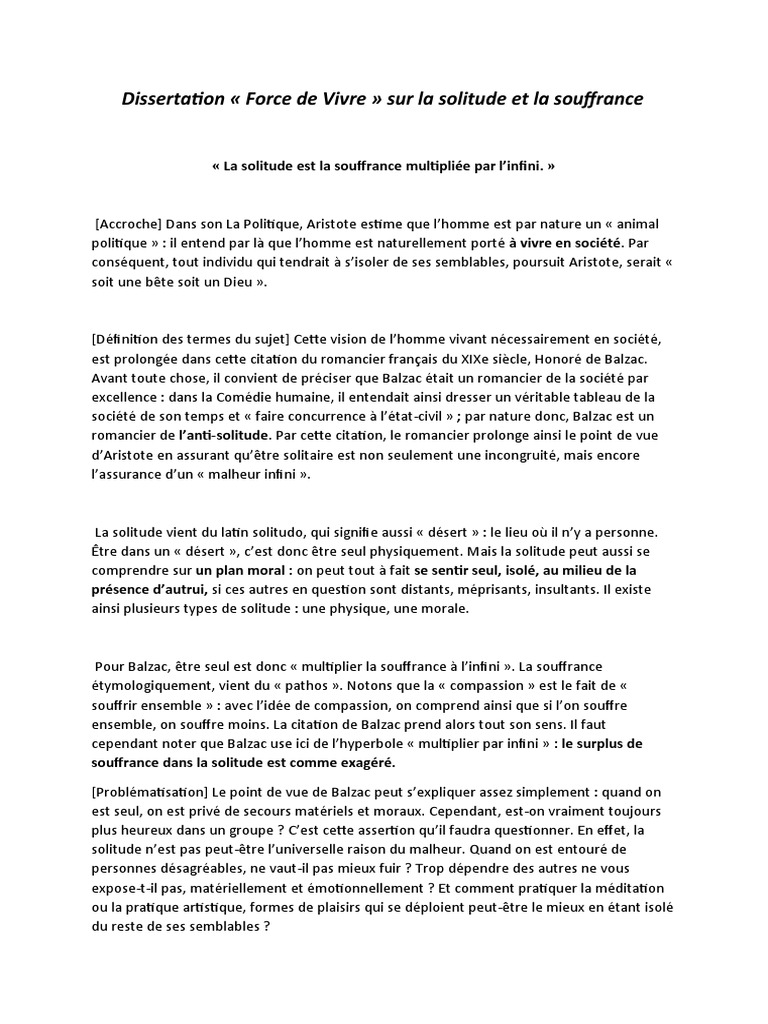 Est il Nécessaire D avoir Un Chez Soi Pour Vivre Sereinement Dissertation Dissertation Sur La Solitude | PDF | Solitude | Souffrance