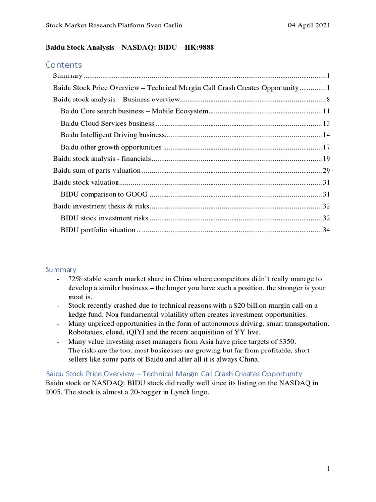 Baidu Stock: Opportunities & Risks | PDF | Baidu | Stock Valuation