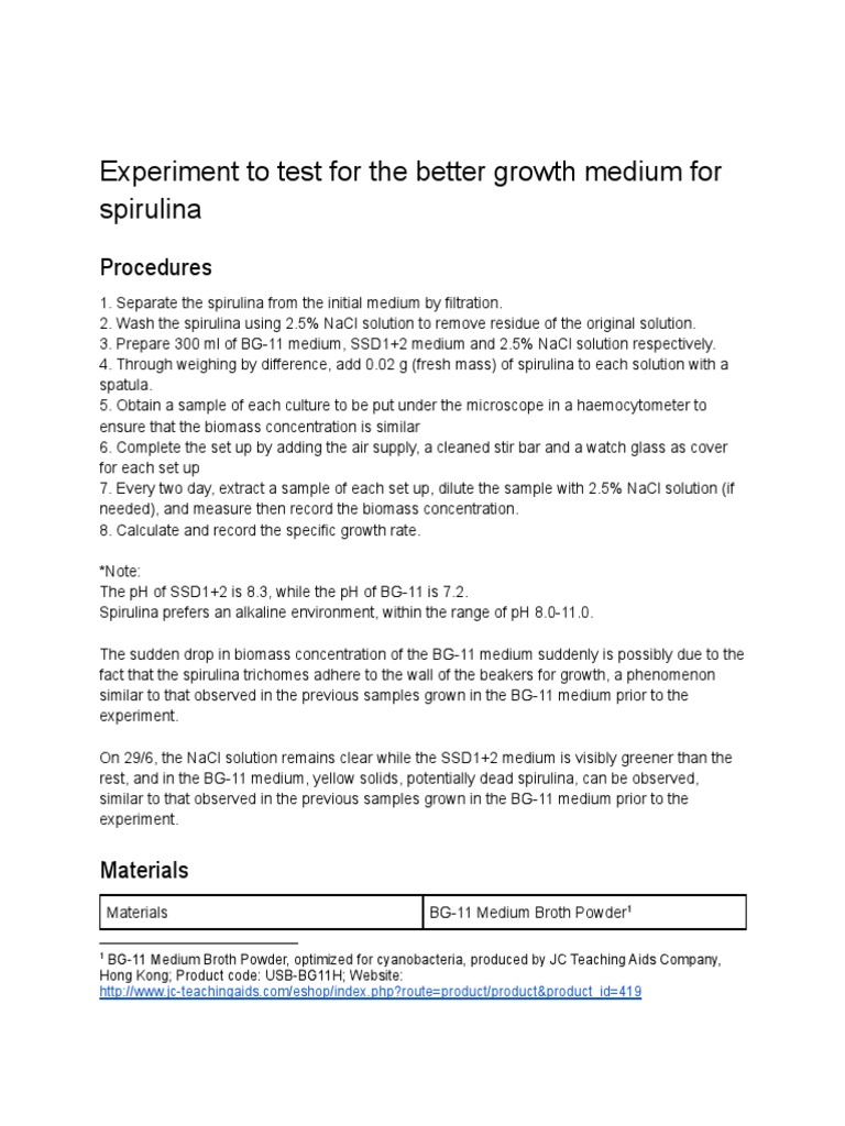 Optimal Growth Medium for Spirulina | PDF | Ph | Physical Sciences