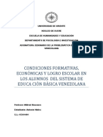 Condiciones Formativas, Económicas y Logro Escolar en Los Alumnos Del Sistema de Educa Ción Básica Venezolana