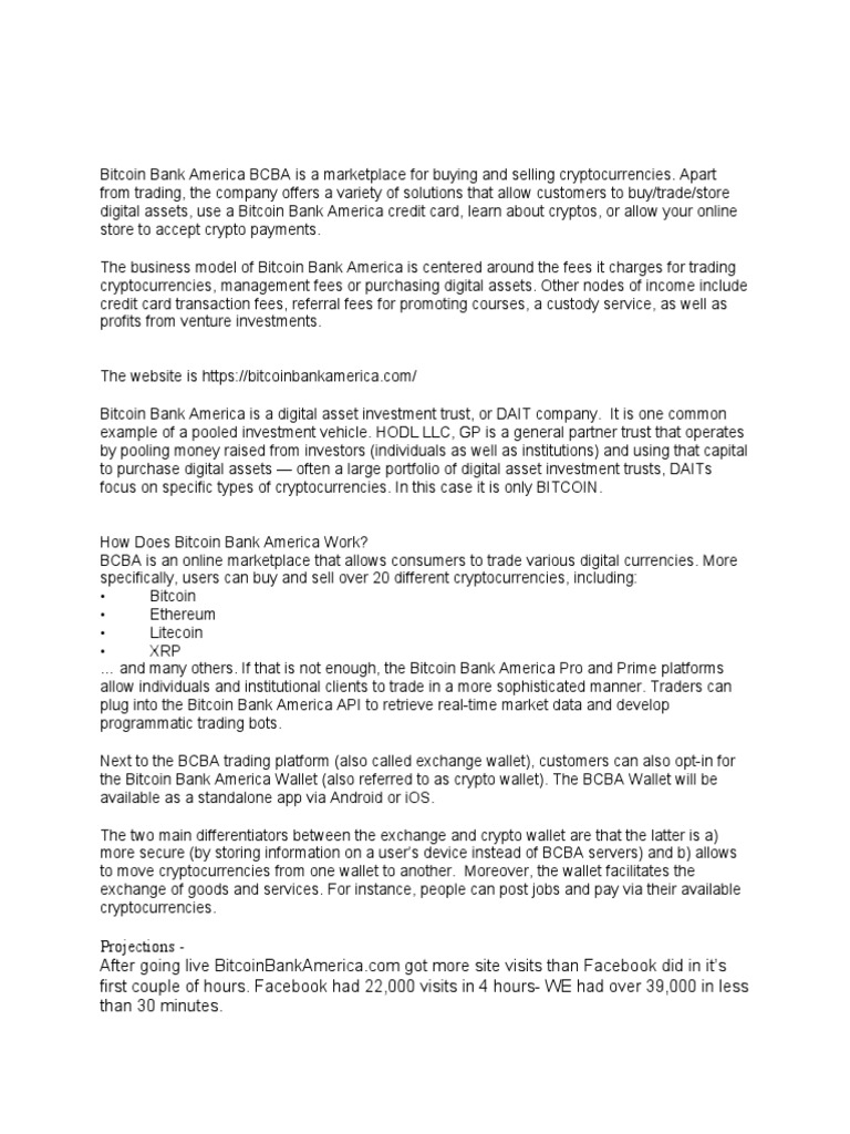 Bitcoin Bank America: Crypto Marketplace Overview | PDF | Cryptocurrency |  Bitcoin