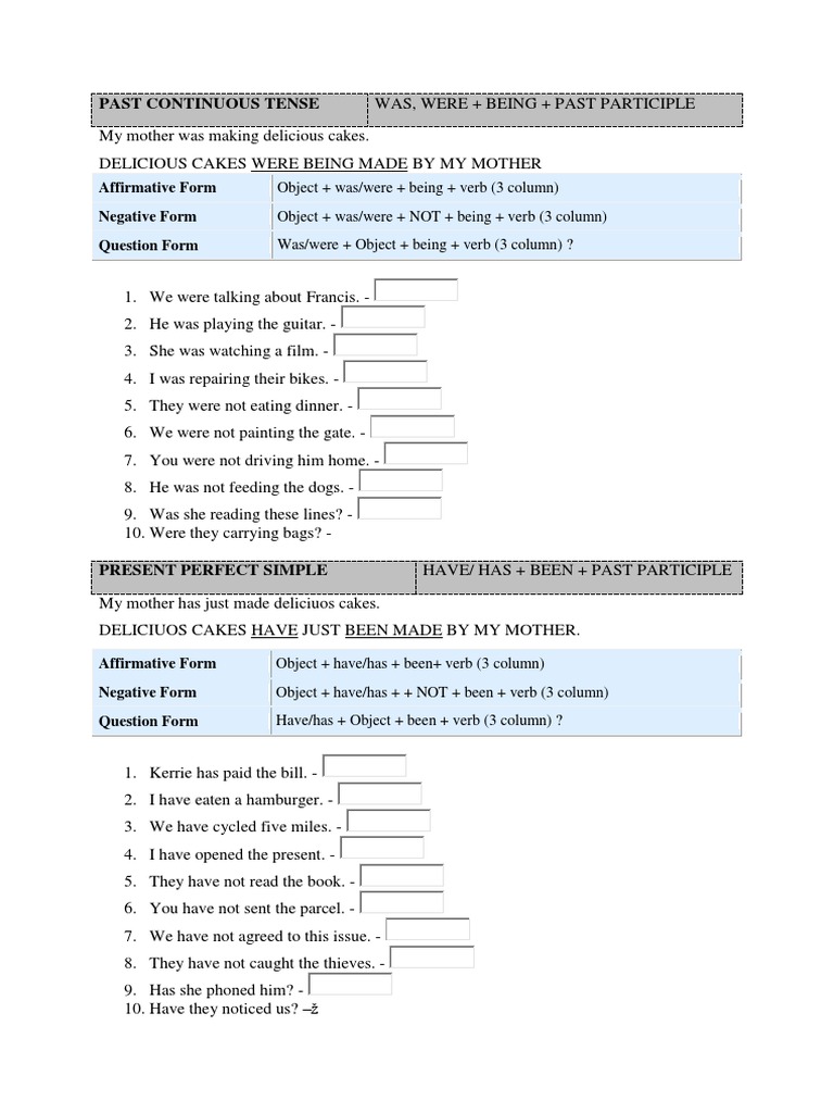 Past Continuous Tense: Affirmative Form Negative Form Question Form ...
