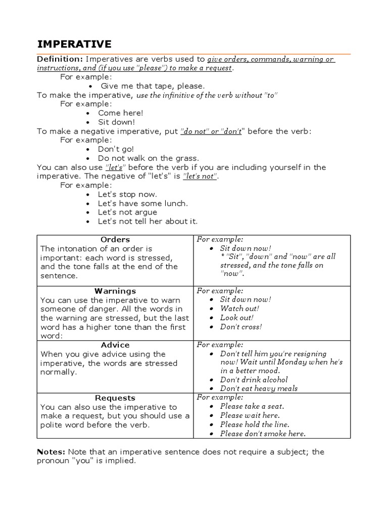 Imperative Verbs: Usage and Examples | PDF