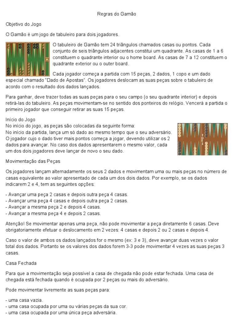 Regras do Gamão | PDF | Lazer | Xadrez
