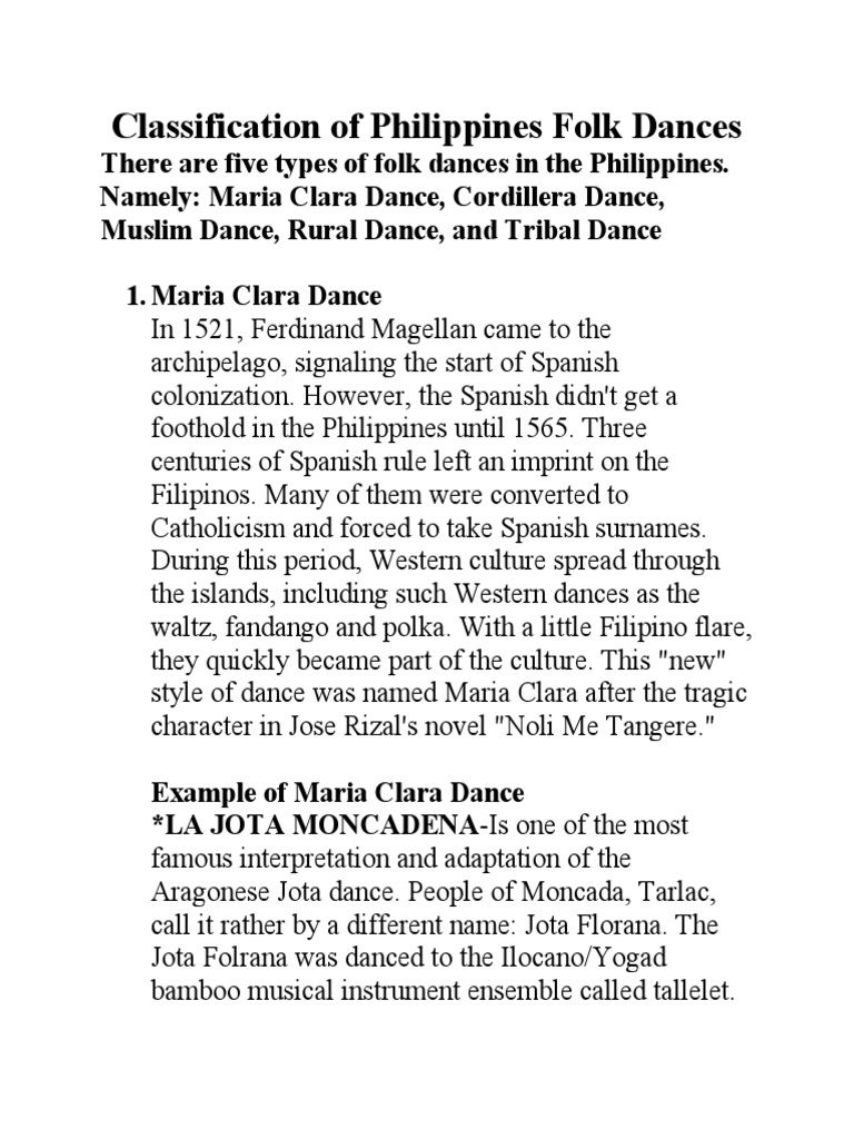 Classification of Philippines Folk Dances PDF Dances Philippines