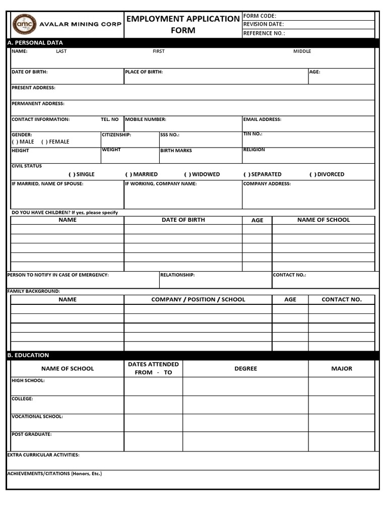 Employment Form PDF Government And Personhood Justice