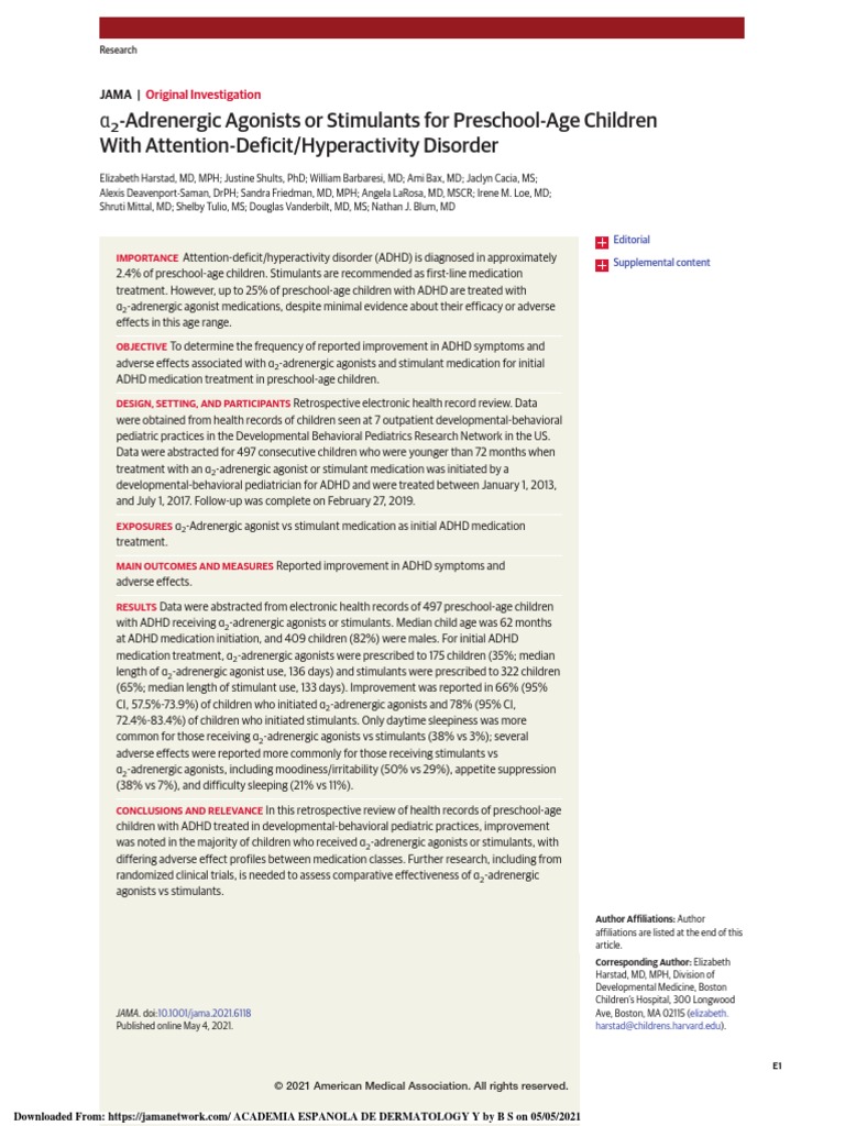 α2-Adrenergic Agonists or Stimulants for Preschool-Age Children | PDF ...