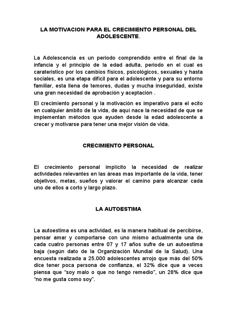 La Motivacion para El Crecimiento Personal Del Adolescentes | PDF ...
