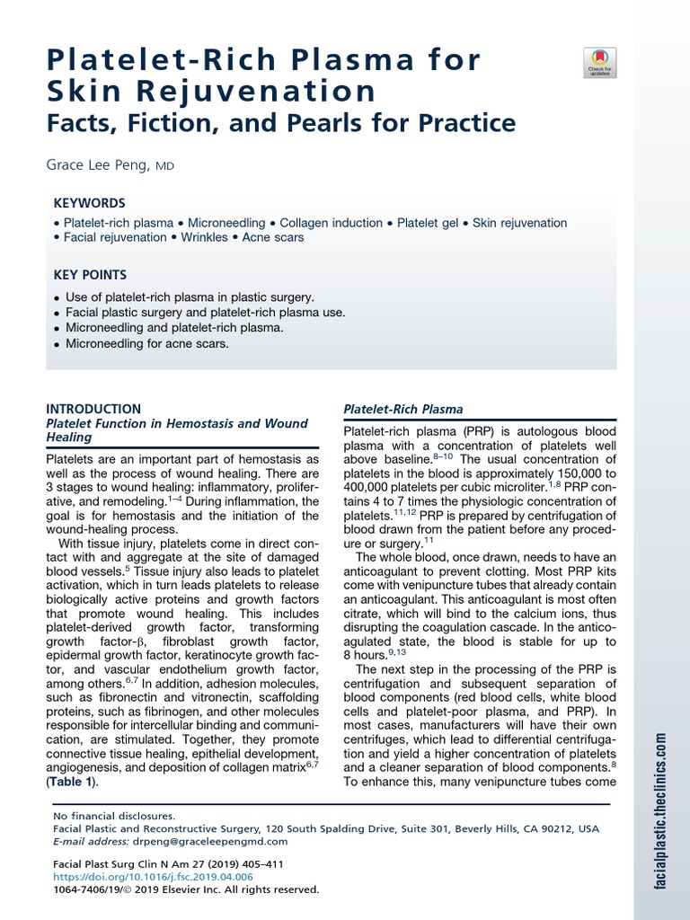 PRP for Skin Rejuvenation Techniques | PDF | Wound Healing | Platelet
