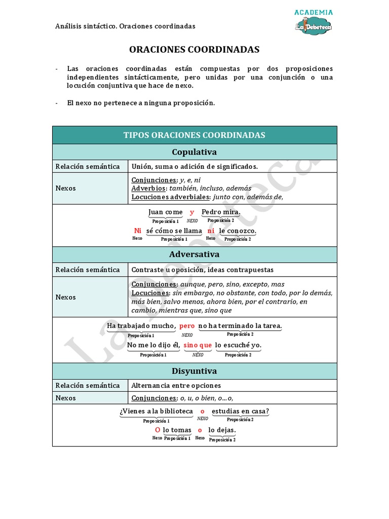 Análisis de Oraciones Coordinadas | PDF | Oración (Lingüística ...