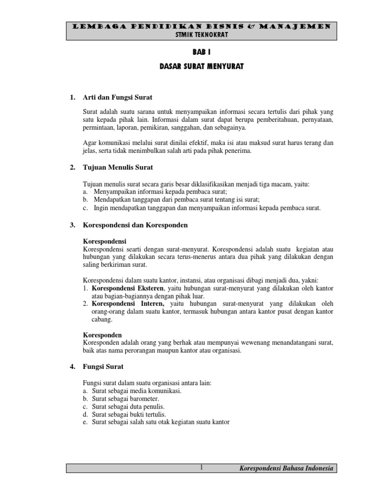 Korespondensi Bahasa Indonesia | PDF