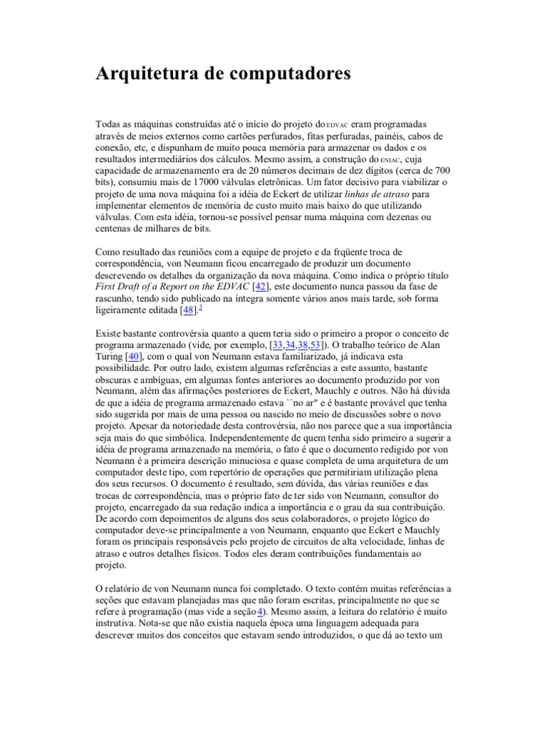 Arquitetura de Von Neumann em Computação | PDF | Programa de computador ...