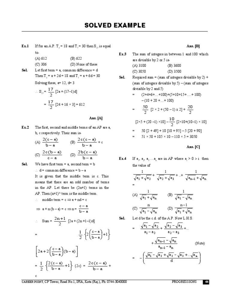 Arithmetic and Geometric Progressions Solutions | PDF | Associated ...