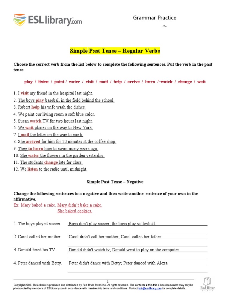 Simple Past Tense - Regular Verbs | PDF | Verb | Grammatical Tense