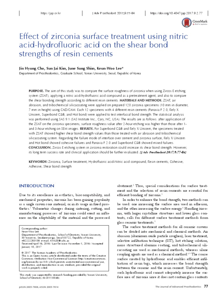 Effect of Zirconia Surface Treatment Using Nitric AcidHydrofluoric