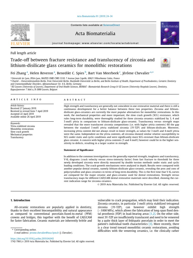Trade-Off Between Fracture Resistance and Translucency of Zirconia and ...
