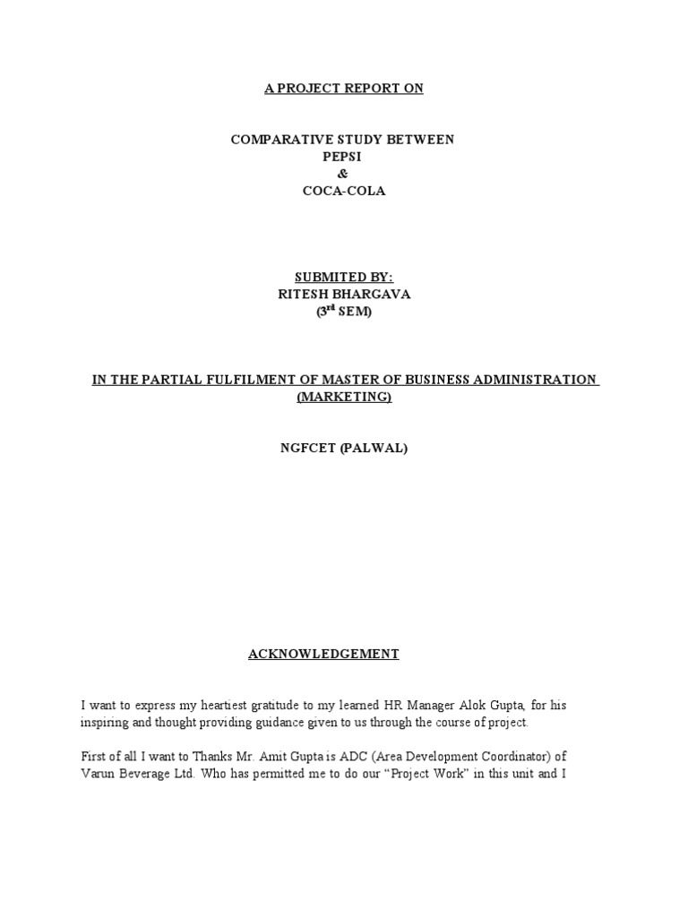 Comparative Study of Pepsi & Coca-Cola | PDF | Pepsi Co | The Coca Cola ...