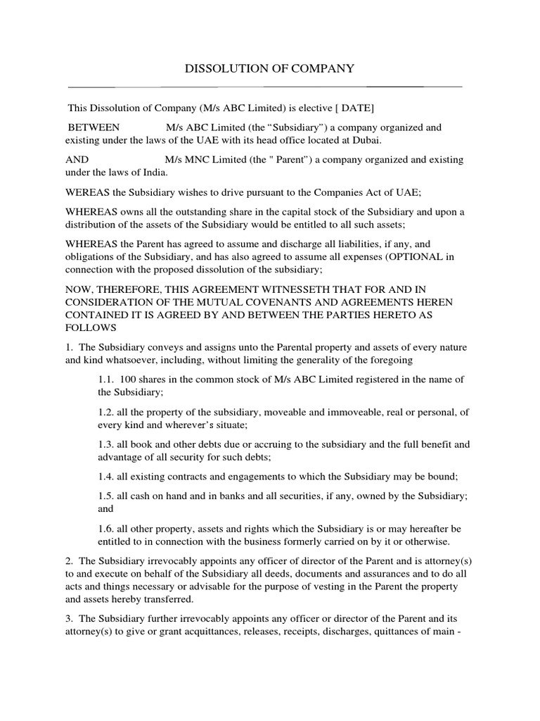 Dissolution of Company PDF | PDF | Subsidiary | Stocks